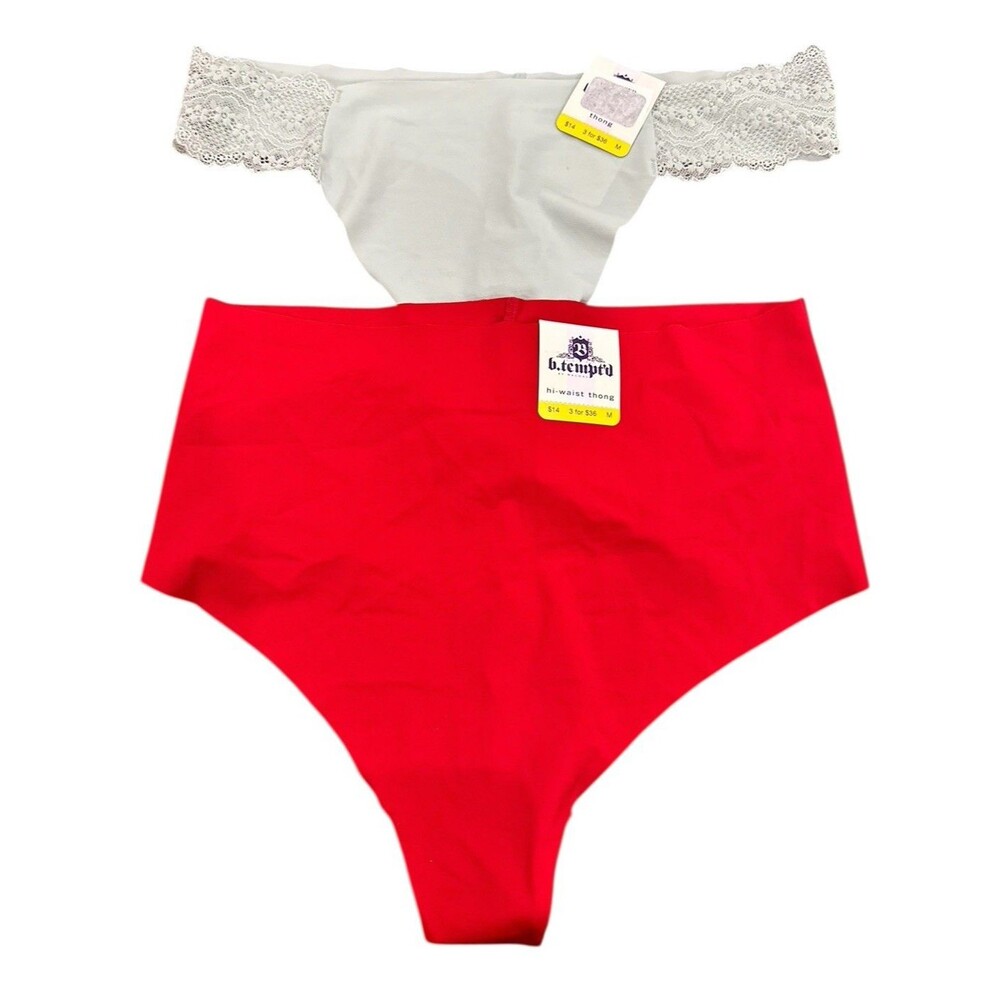 Lot of 2 NEW b.tempt'd by Wacoal Womens Red Hi-Waist Thong & Reg Thong Medium